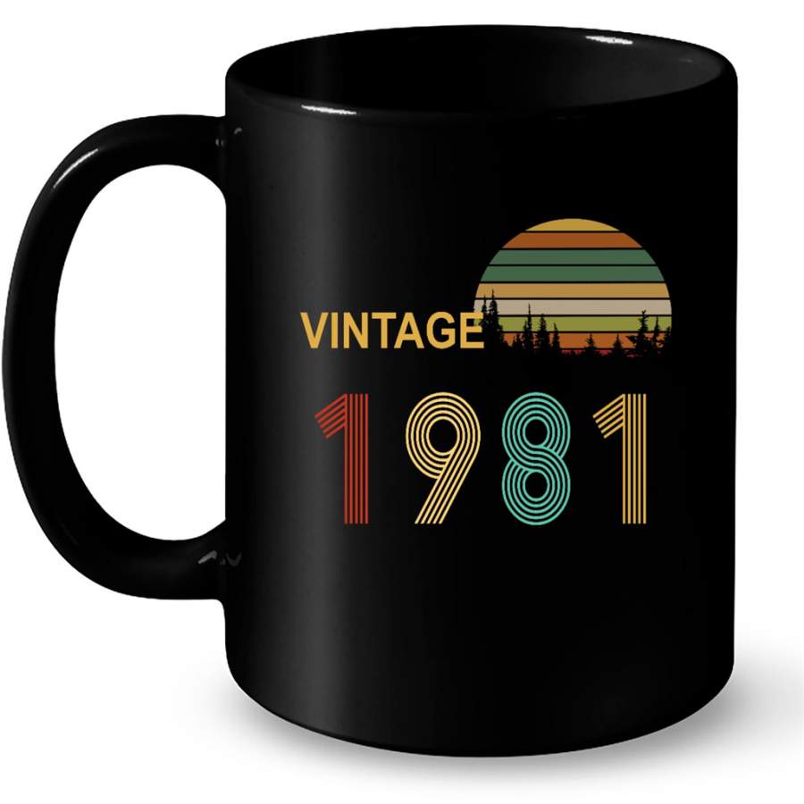 Vintage 1981, Birthday Gift, Retro Classic – Full-Wrap Coffee Black Mug