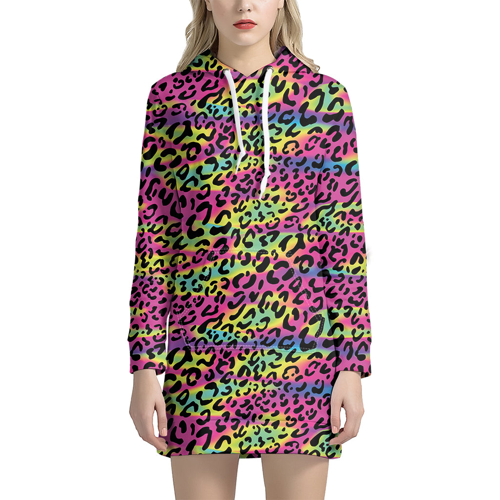 Trippy Psychedelic Leopard Print Women’S Pullover Hoodie Dress