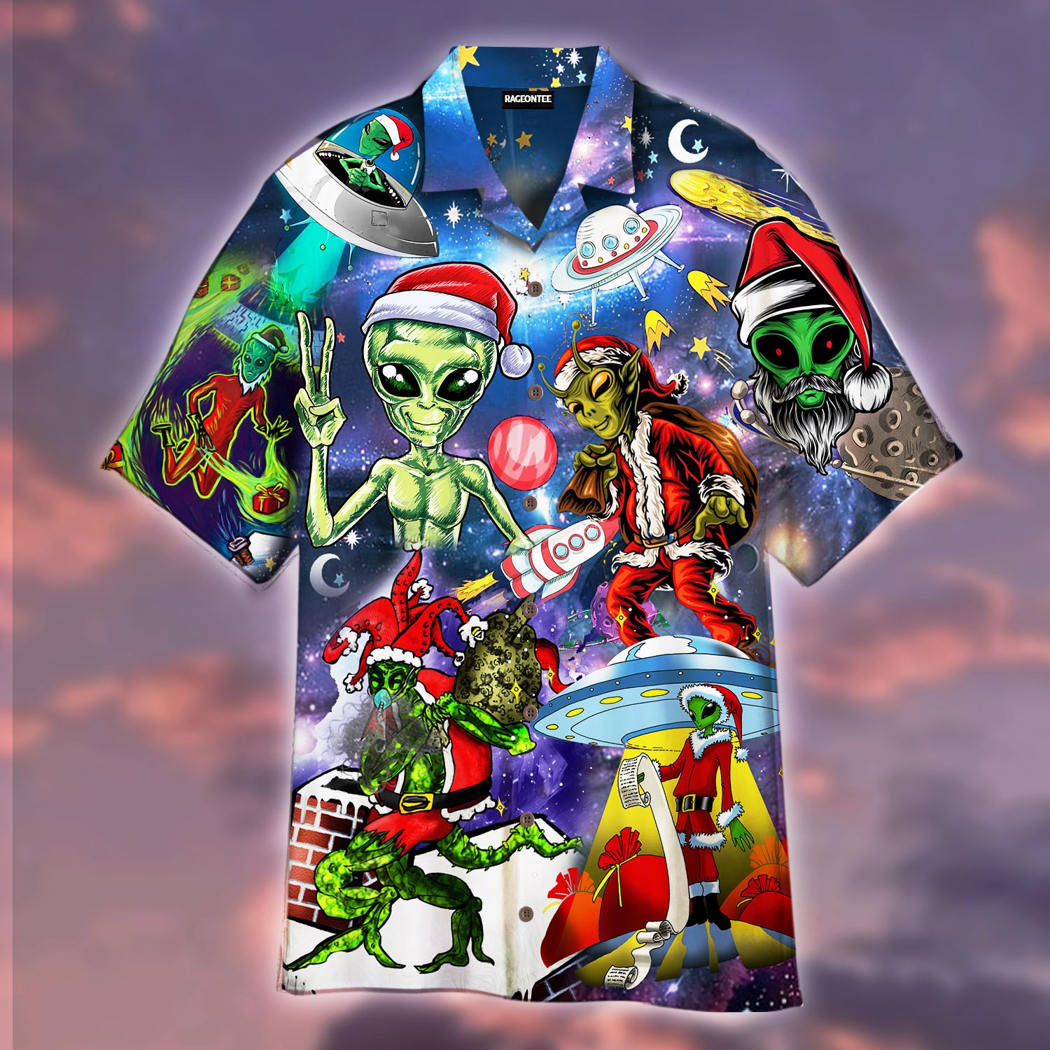 Alien Santas Christmas In The Galaxy Hawaii Shirt For Men Women Adult Ha22670