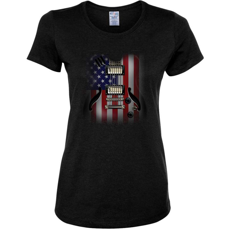 Vintage USA Flag Rock and Roll Guitar  Americana / American Pride Womens Graphic T-Shirt