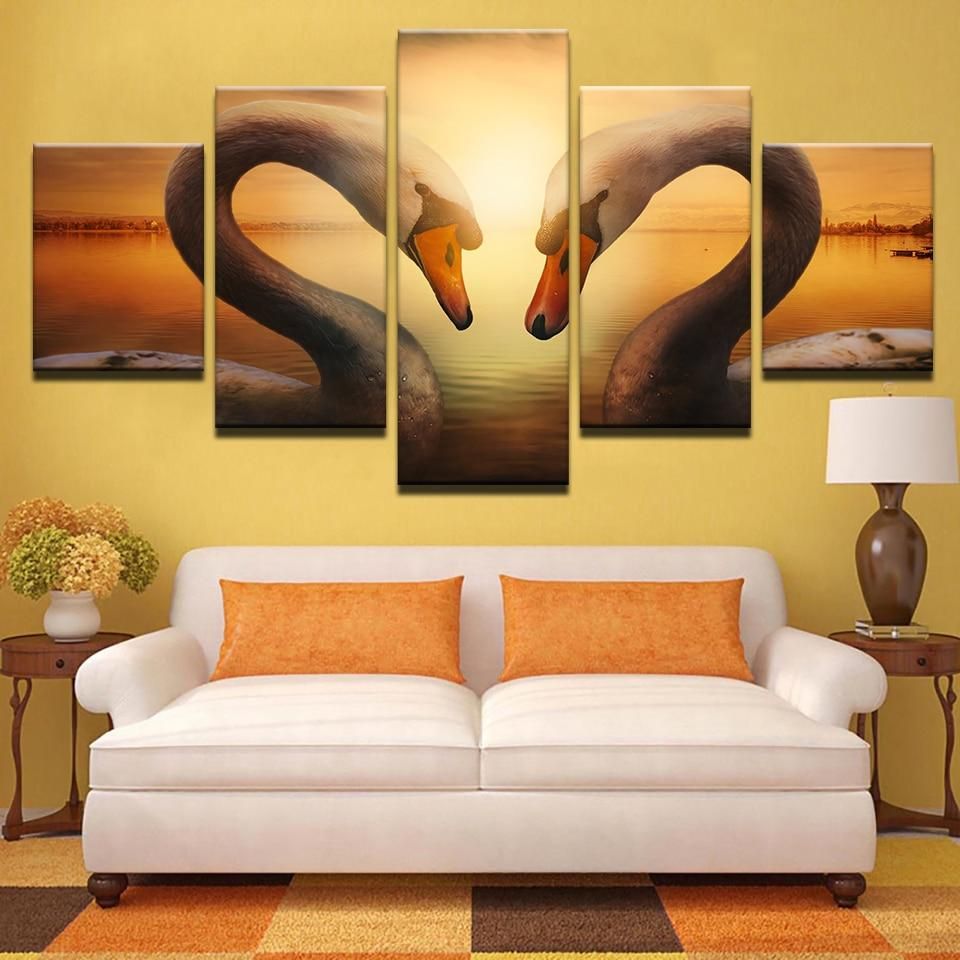 Swan 6 Animal 5 Panel Canvas Art Wall Decor