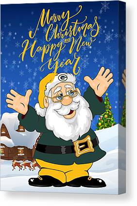 Green Bay Packers Touchdown Santa Claus Christmas Cards 2 Joe Hamilton Canvas Print