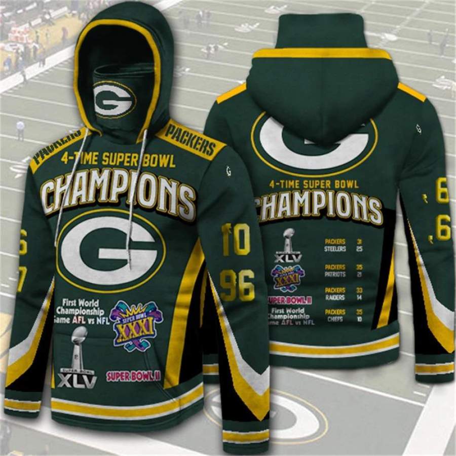 Green Bay Packers Hoodies Mens 4 Times Super Bowl Champions