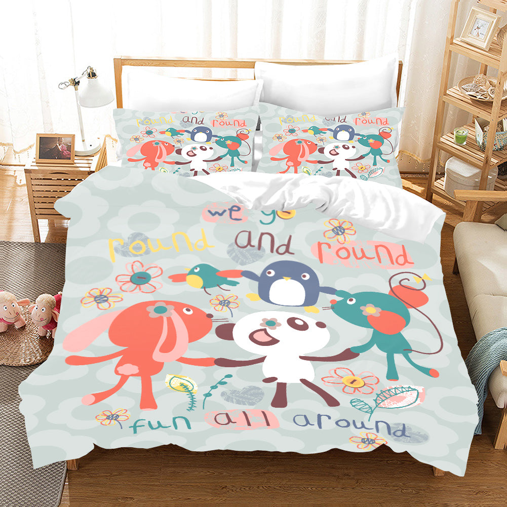 3D Grey Rabbit Panda Mouse Penguin Bird Quilt Cover Set Bedding Set Pillowcases 57