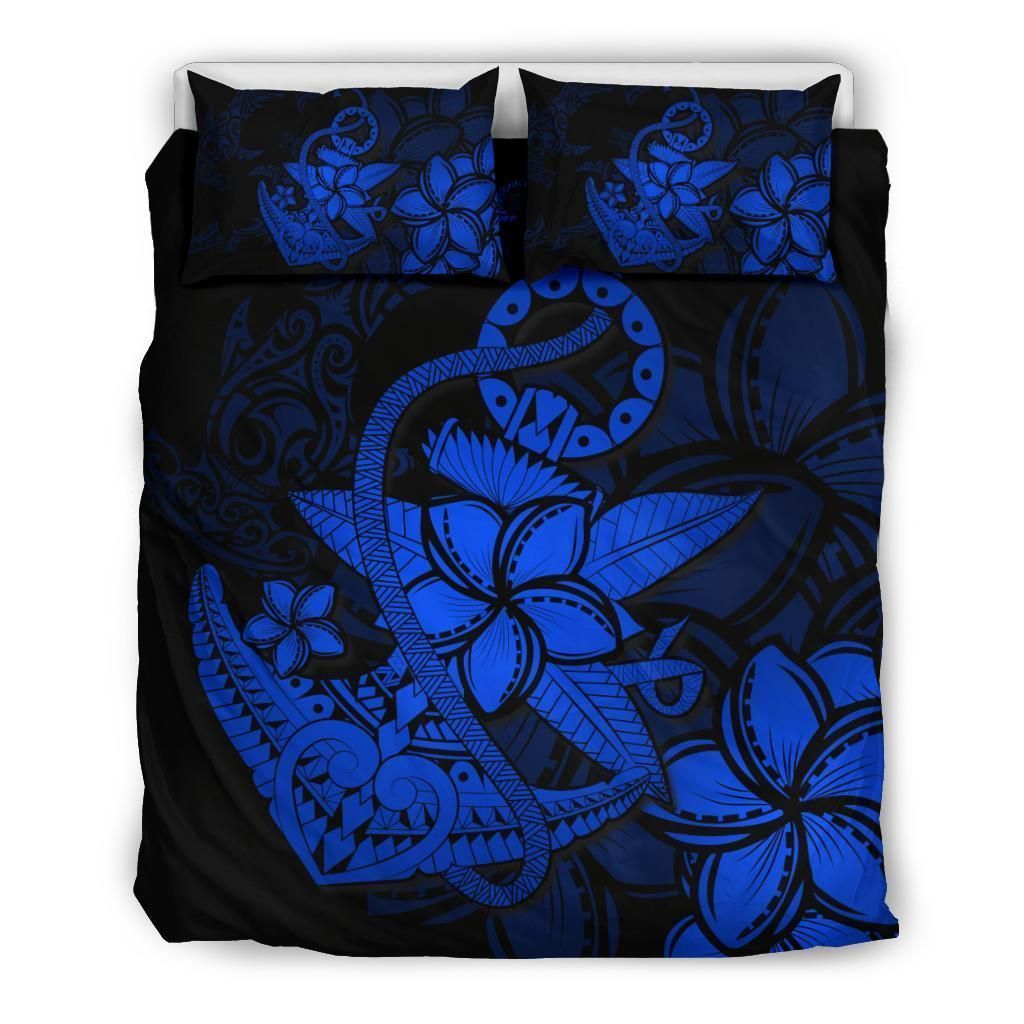 Alohawaii Bedding Set – Cover And Pillow Cases Hawaiian Anchor Plumeria Hamerhead Shark Polynesian – Blue – Ah J9