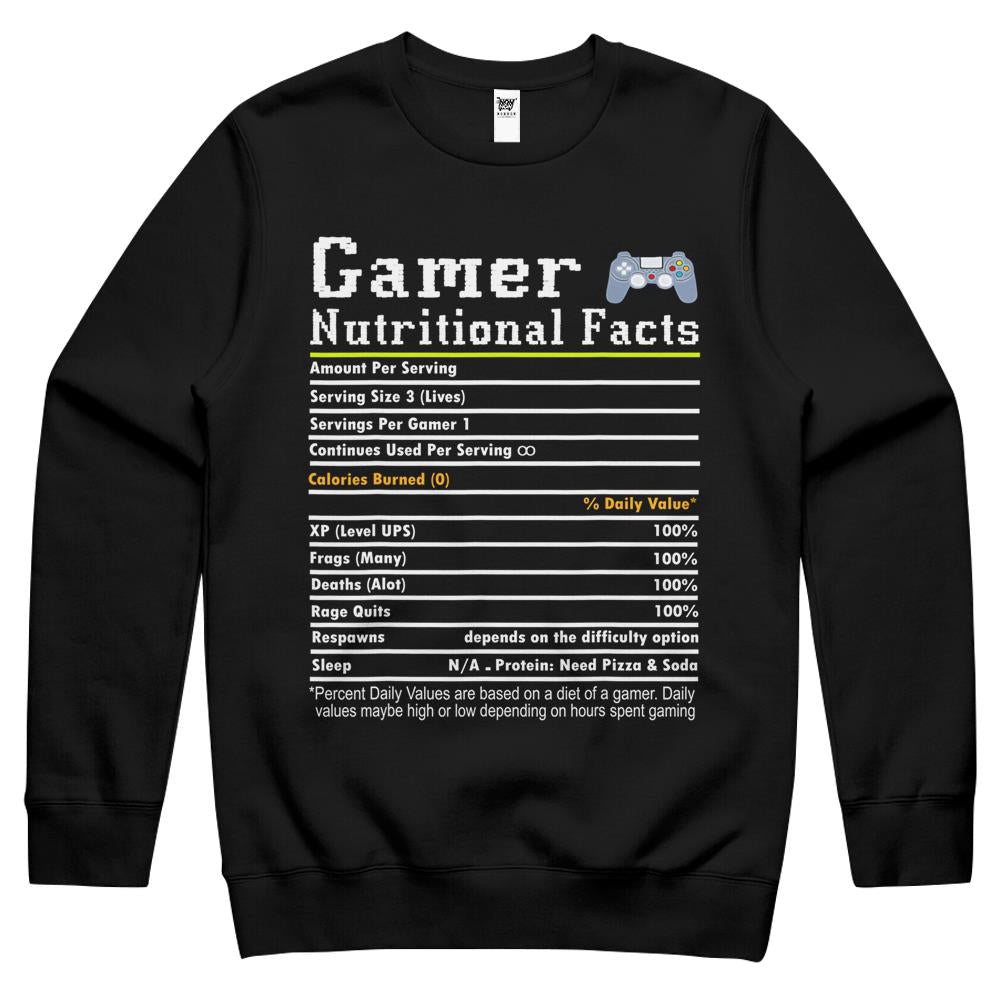 Nutritional Facts Shirt, Gamer Nutrition Facts Shirt, Gamer Nutritional Facts Funny Gamer Life Video Gaming Lover Crewneck Sweatshirt