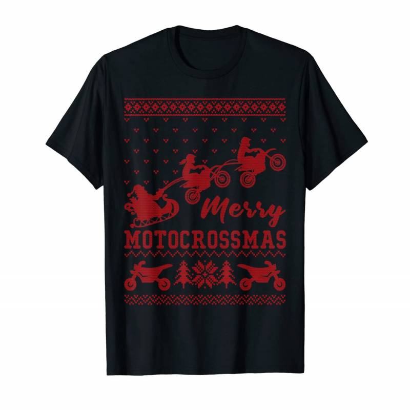 Ugly Christmas Sweater Biker Party Santa Merry Motocross T-shirt