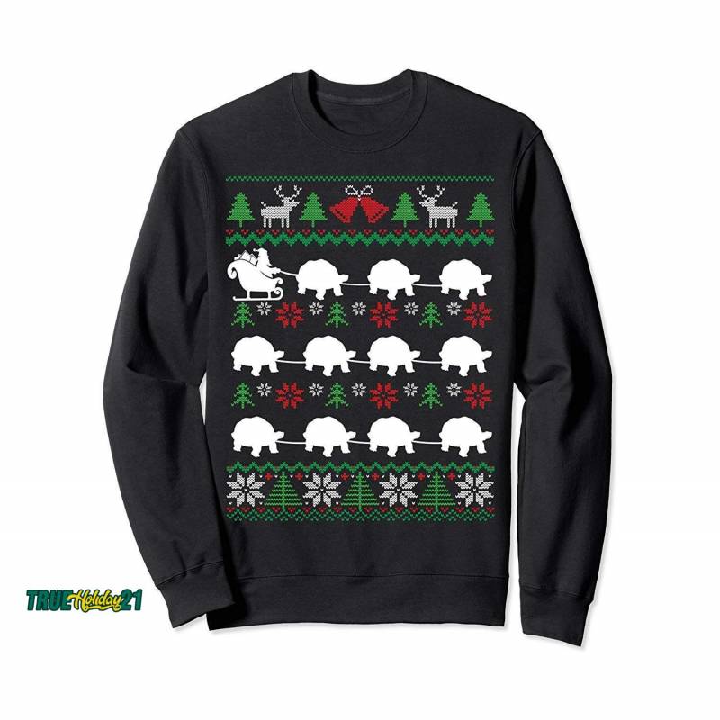 Turtle Pulling Santa Sleigh Ugly Christmas Sweatshirt