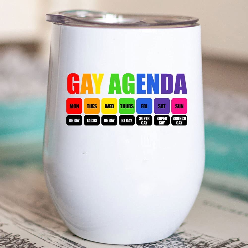 Gay Agenda Tumbler, Pride Gay Agenda Love Lgbt Mongay Tuesgay Tumbler, Rainbow Calendar Tumbler, Tumbler Cup For Cold & Hot Drinks 12Oz