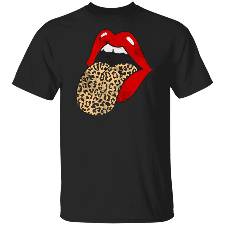 Red Lips Leopard Tongue Trendy Animal Print  Premium T-Shirt