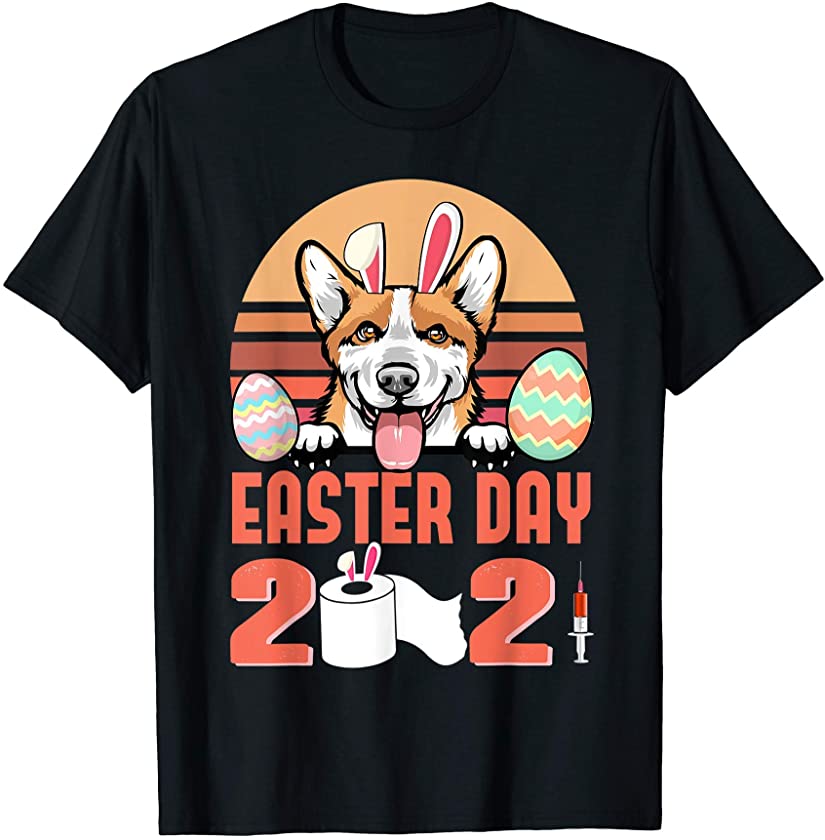 Corgi Dog Wear Bunny Ears Rabbit Egg Easter Day 2021 T-Shirt