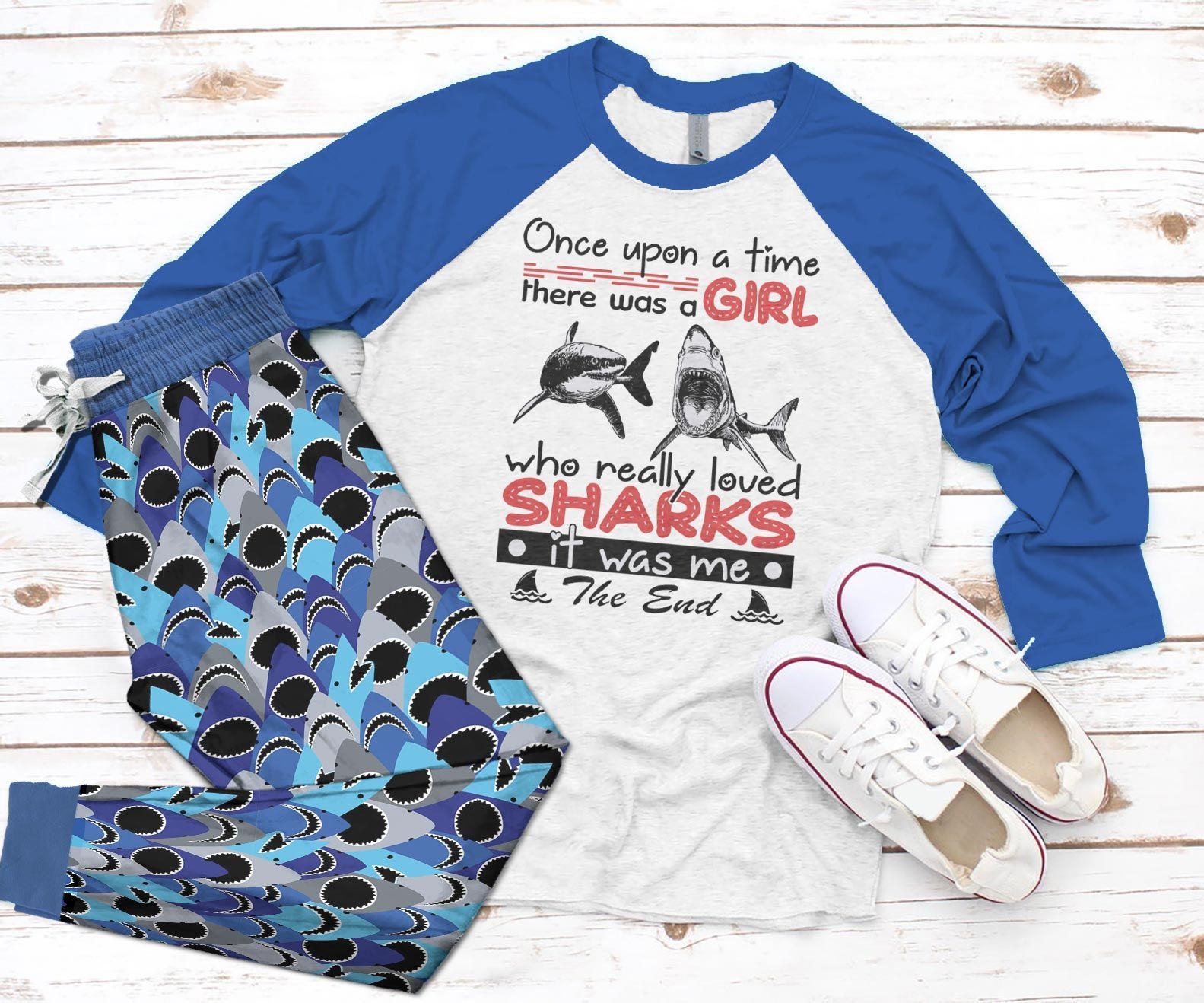 Shark DHC0501825TH Adult Raglan Shirt And Pajamas Pant Set Pjs Sleepwear For Women