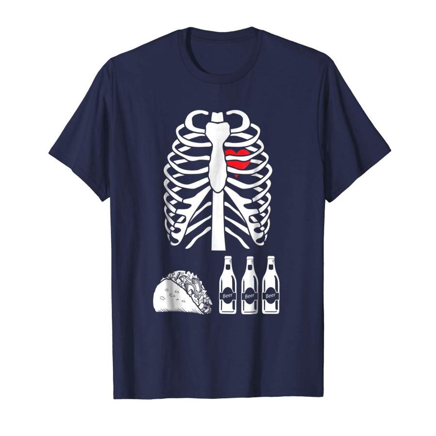 Beer Tacos Skeleton X-Ray Funny Halloween Costume T-shirt