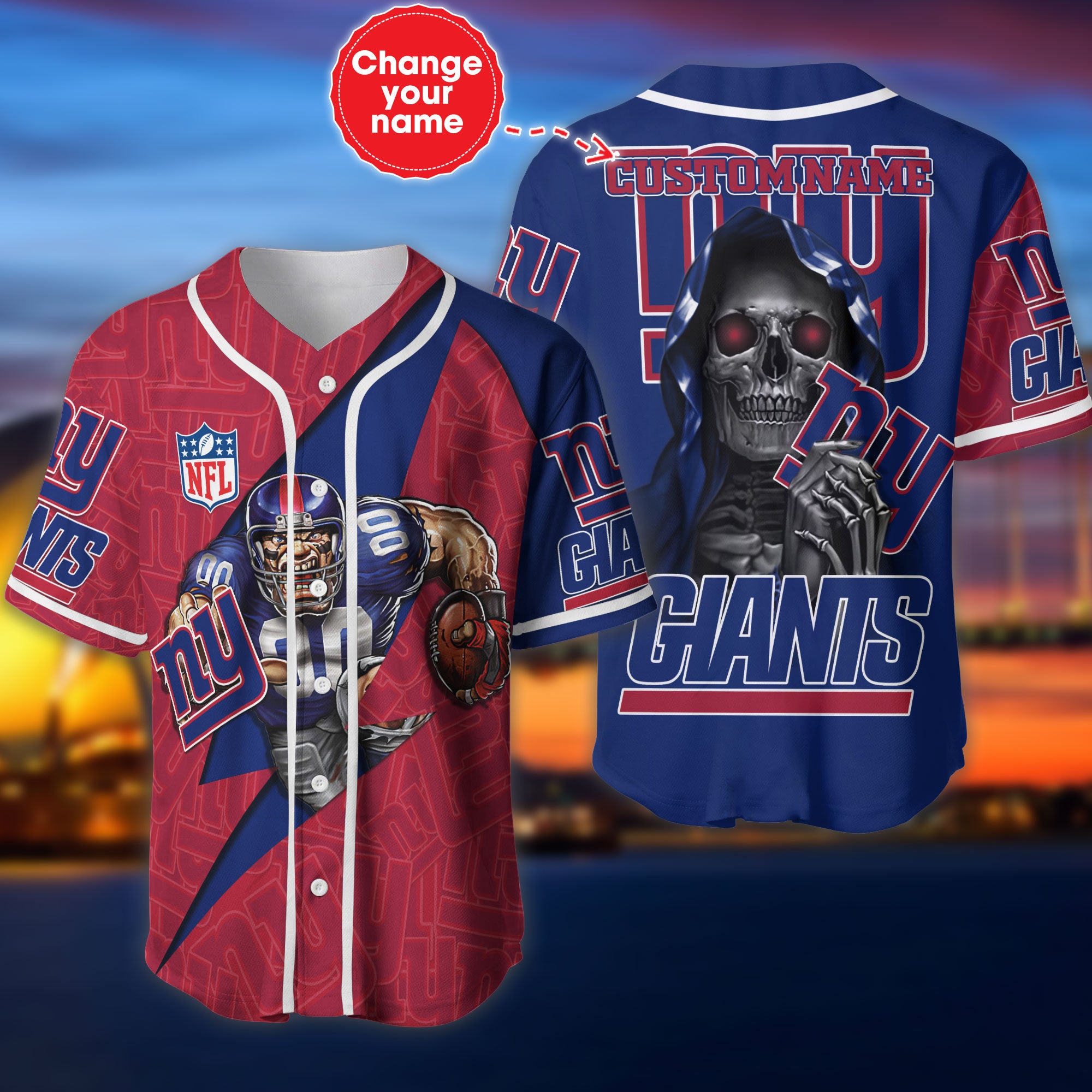 New York Giants Baseball Jersey Skull Custom Name