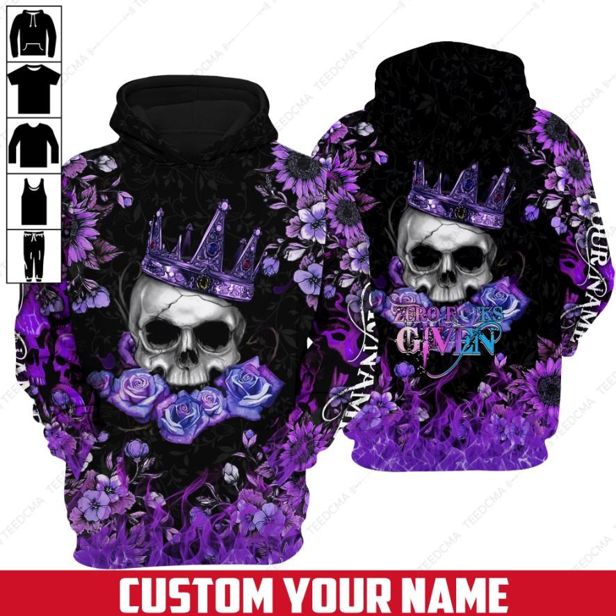 Zero Fucks Given – Flower Skull Personalized 3D All Over Printed Apparel