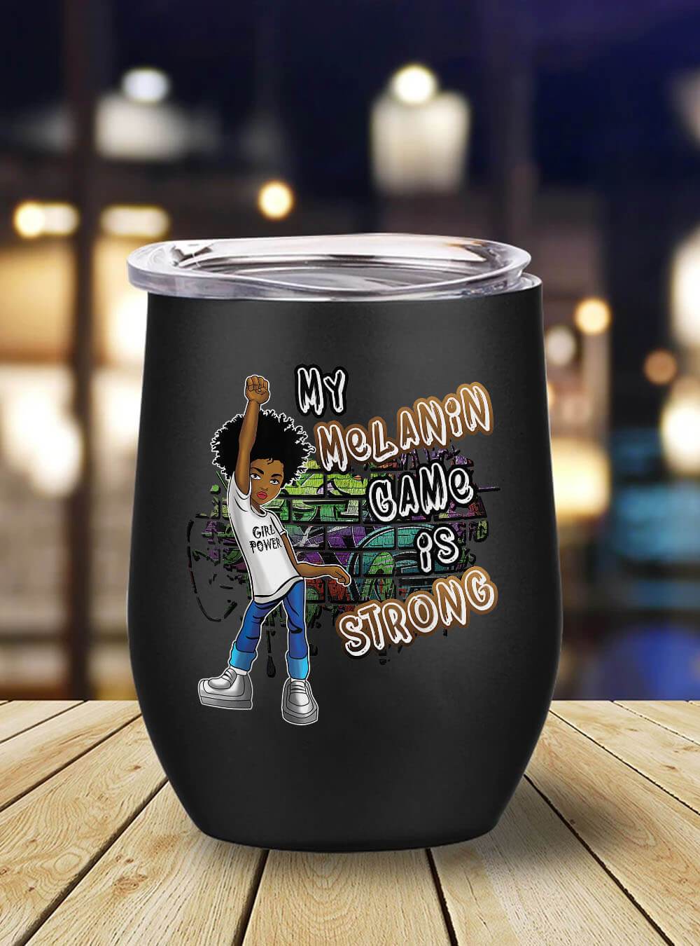 African American Tumbler Phenomenal Woman My Melanin Game Is Strong Black Girl Magic Stainless Steel Wine Tumbler Mug Black History Month Gift Ideas BPS8715