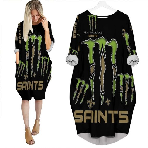 Monster Energy Lovers New Orleans Saints 3D Batwing Pocket Dress Womens Oversized Loose Dress