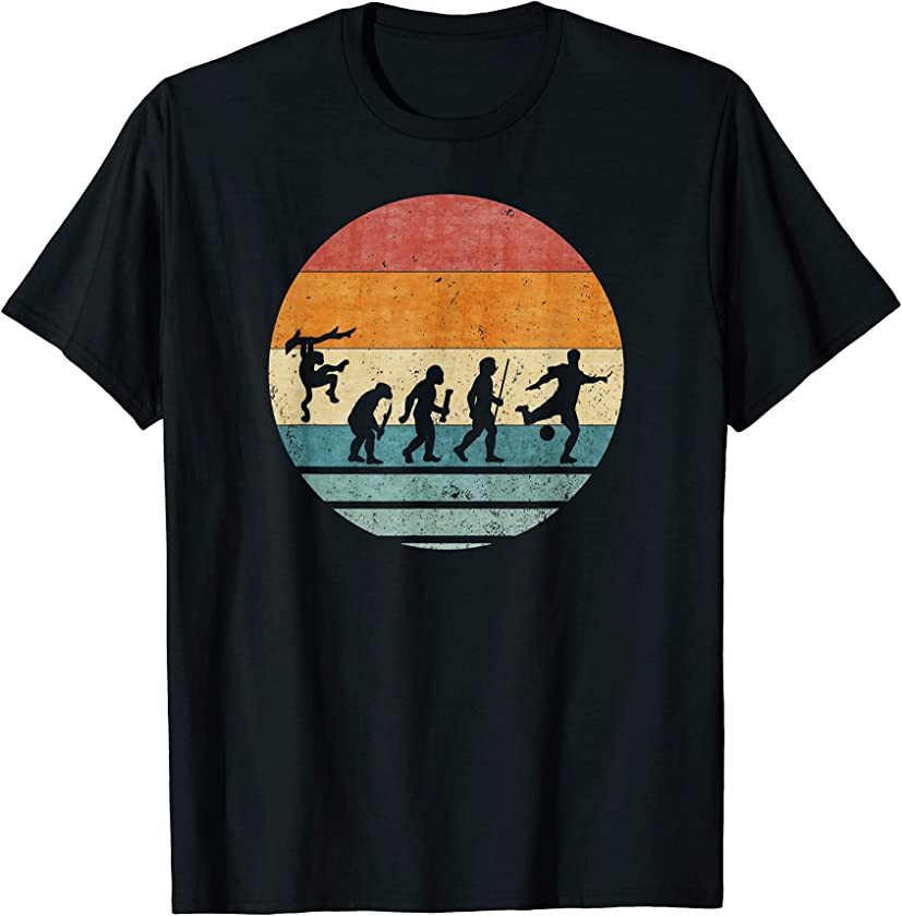 Vintage Retro Evolution Of Soccer Player Football Silhouette T-Shirt