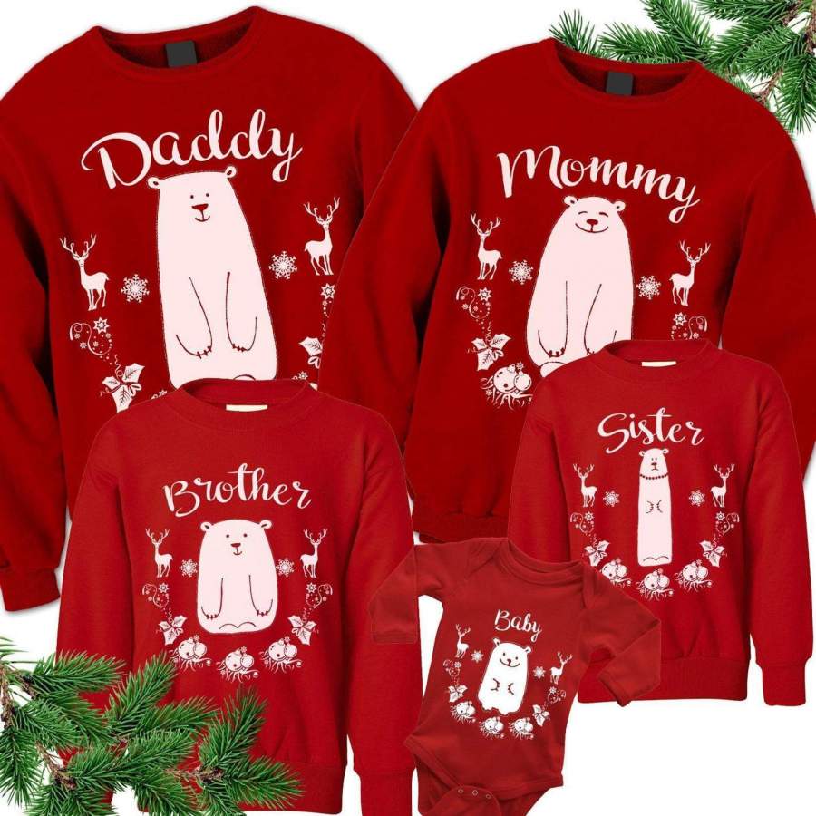 Cute Bear Ugly Christmas Matching Family Sweater All Over Print #V