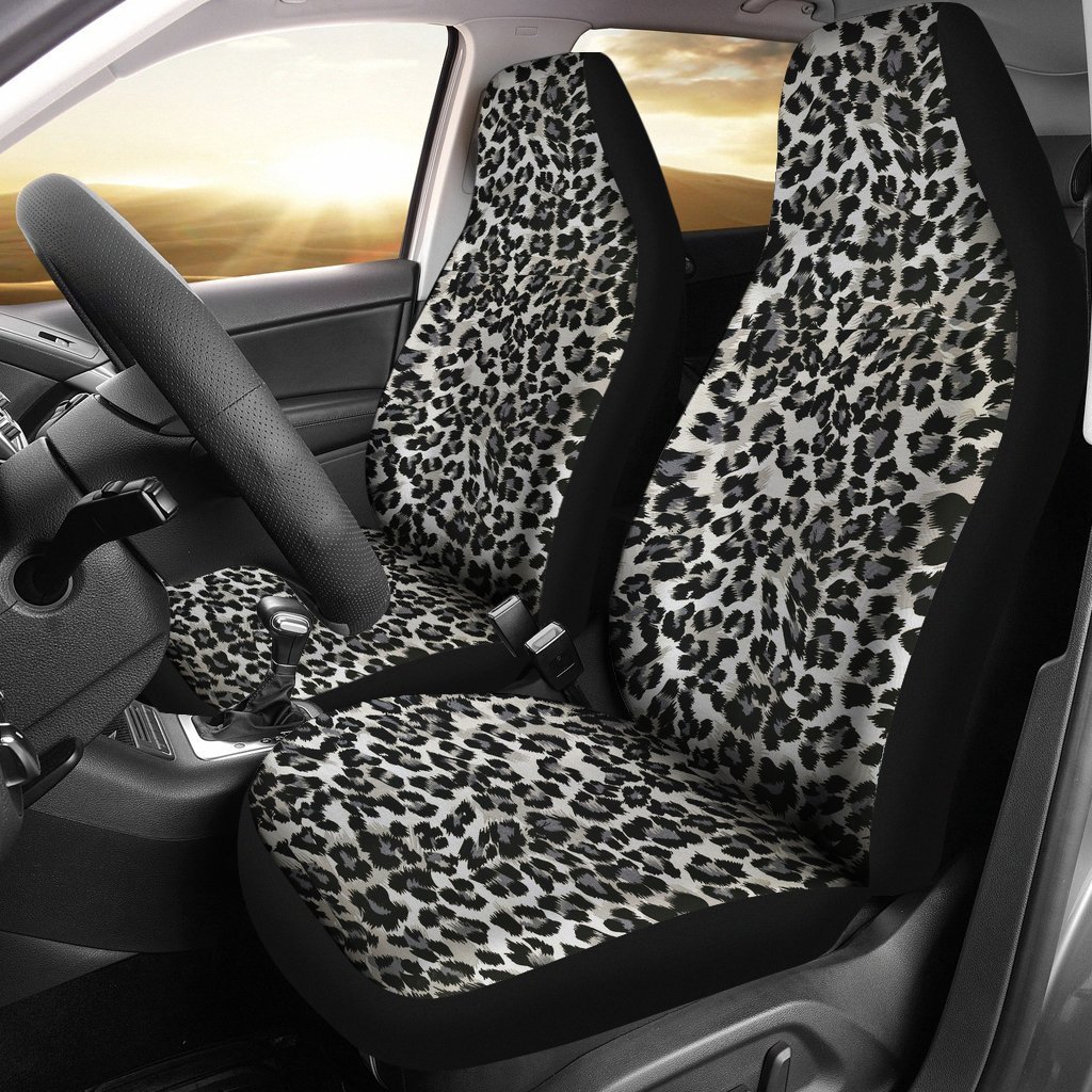 Gray Cheetah Leopard Pattern Print Seat Cover Car Seat Covers Set 2 Pc, Car Accessories Car Mats