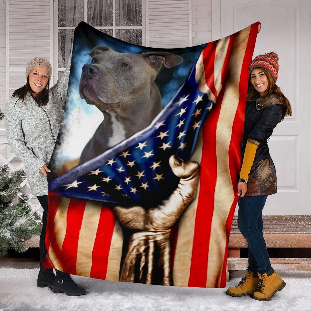 American Flag And Dog Blanket For Dog Lovers –  Home Decor Gift For Family – Sherpa Blanket Fleece Blanket