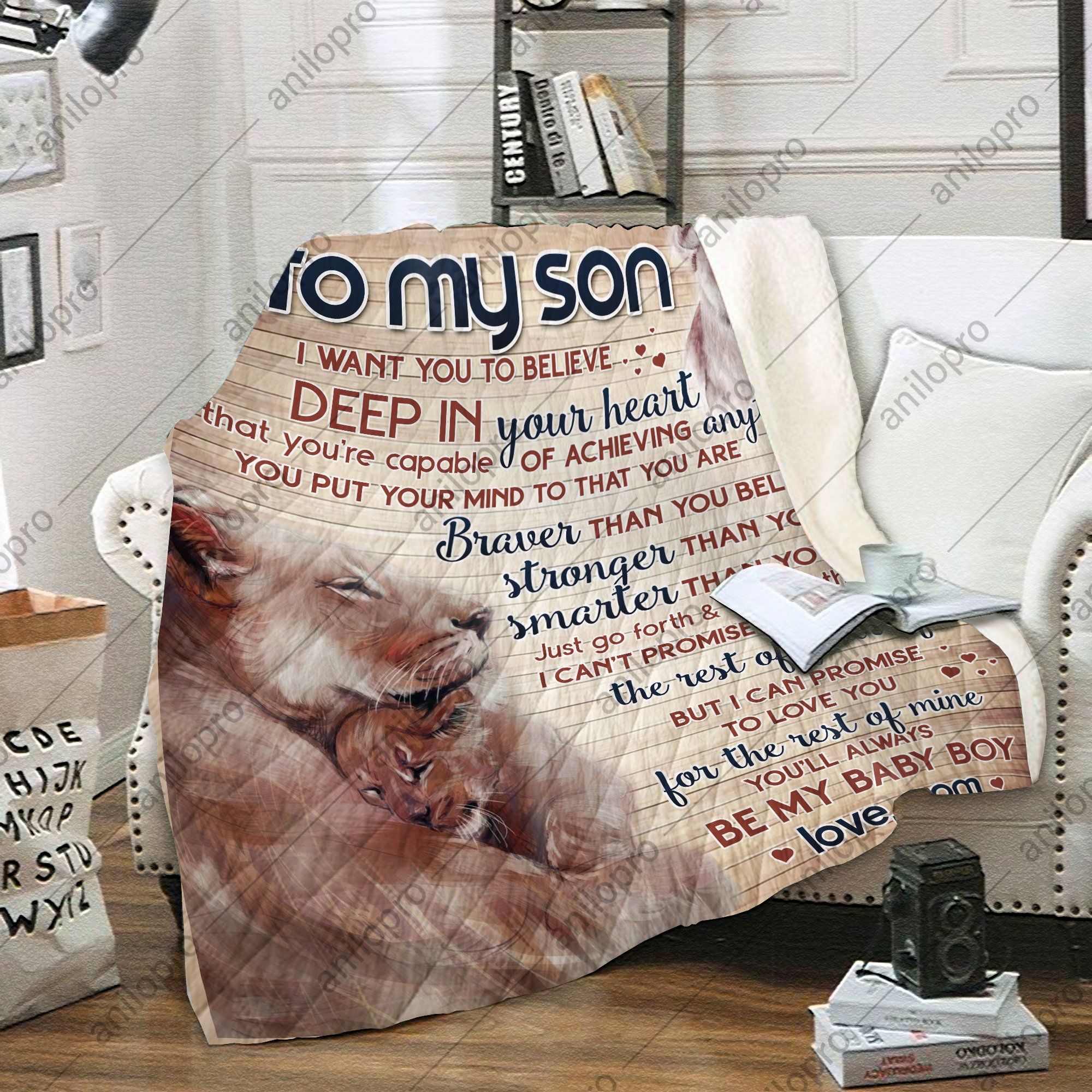 To My Son Mom Lion CL02111702MDF Sherpa Fleece Blanket