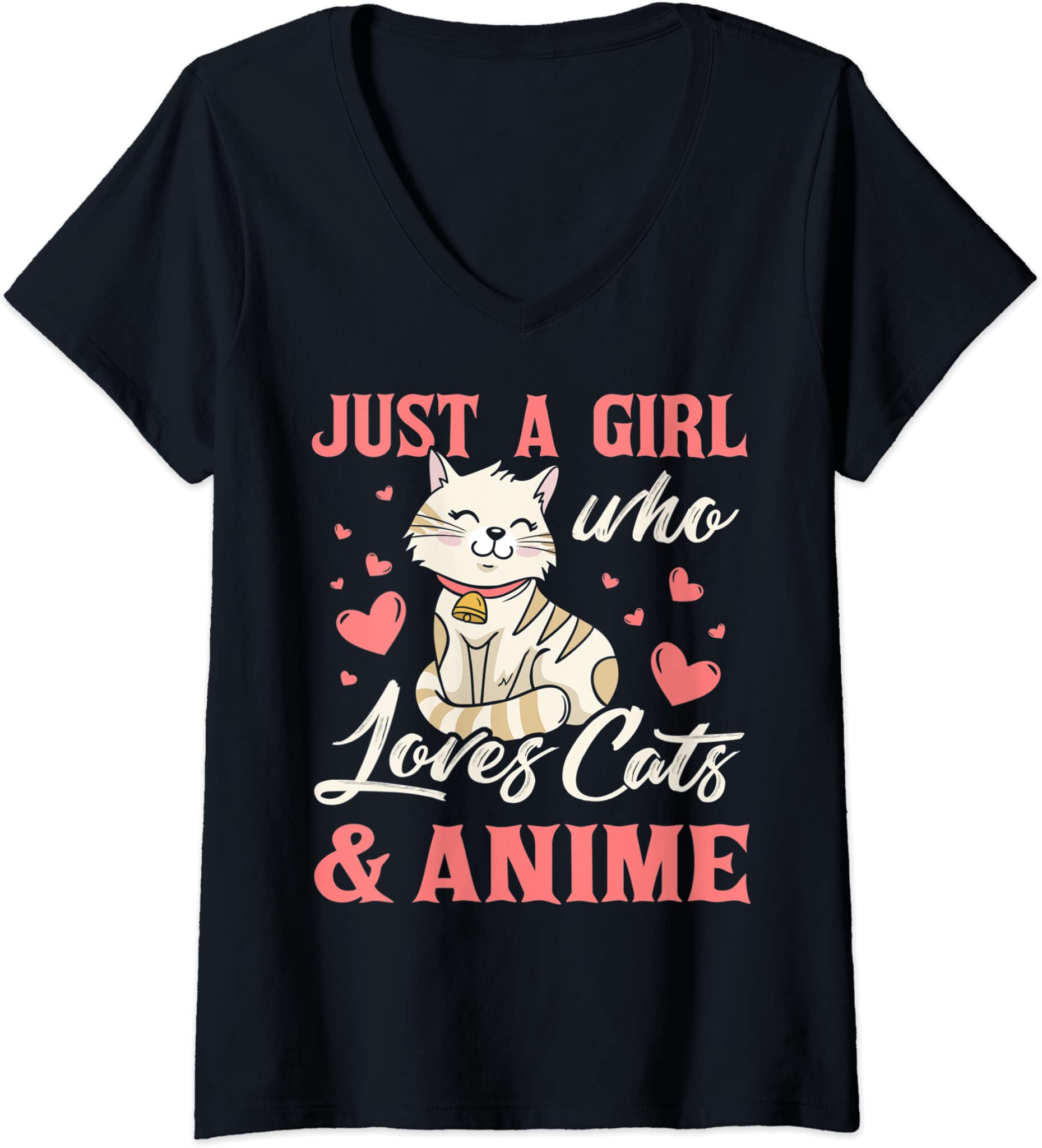 Womens Just a Girl Who Loves Cats & Anime Lover Women Teen Girls V-Neck