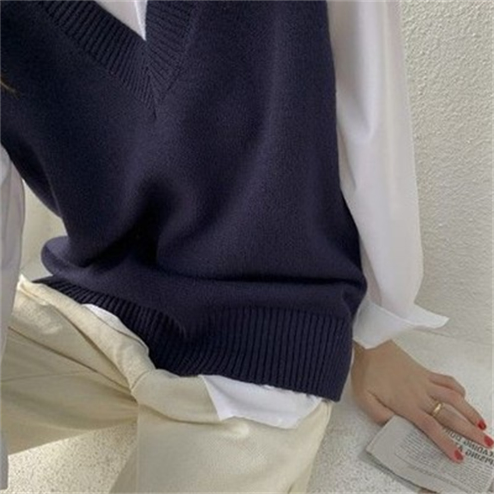 Sweater Vest Women Elegant Solid Fashion V-neck Loose Spring Fall Ladies Knitwear Korean Fashion Popular College Girls Clothing alx