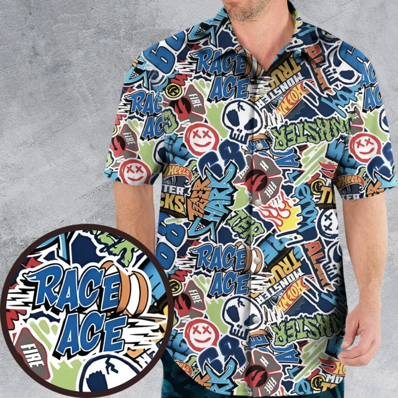 Hot Wheels Monster Trucks Logos Hawaiian Shirt