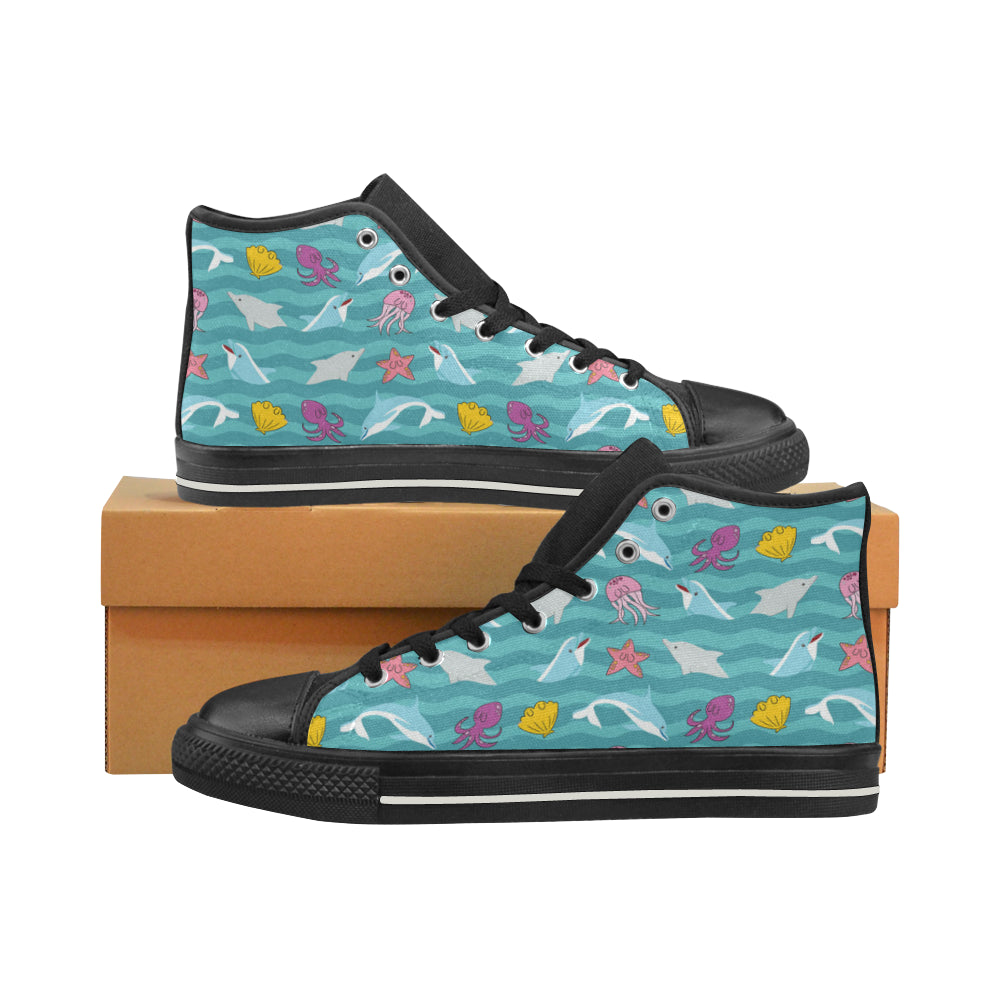 Dolphin Black High Top Canvas Shoes for Kid