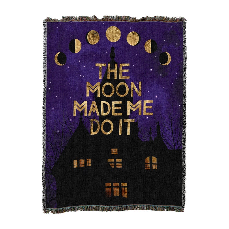 The Moon Made Me Do It Halloween Vintage Retro Style Couch Sofa Blanket,  Woven Throw Blanket Home Decor