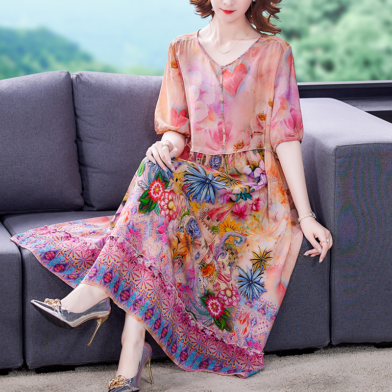 ZUOMAN Summer Vintage Loose Floral Chiffon Beach Midi Dress 5XL Plus Size Boho Women Sundress Elegant Bodycon Party Vestidos alx