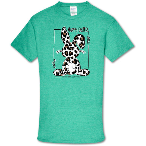 Southern Couture Soft Collection Happy Easter Leopard Bunny Front Print T-Shirt