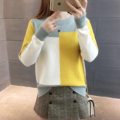 Women Color Block Pullover Sweater Autumn Winter New Fashion Femme Round Neck Knitted Tops Female Long Sleeve Jumper S-2XL alx