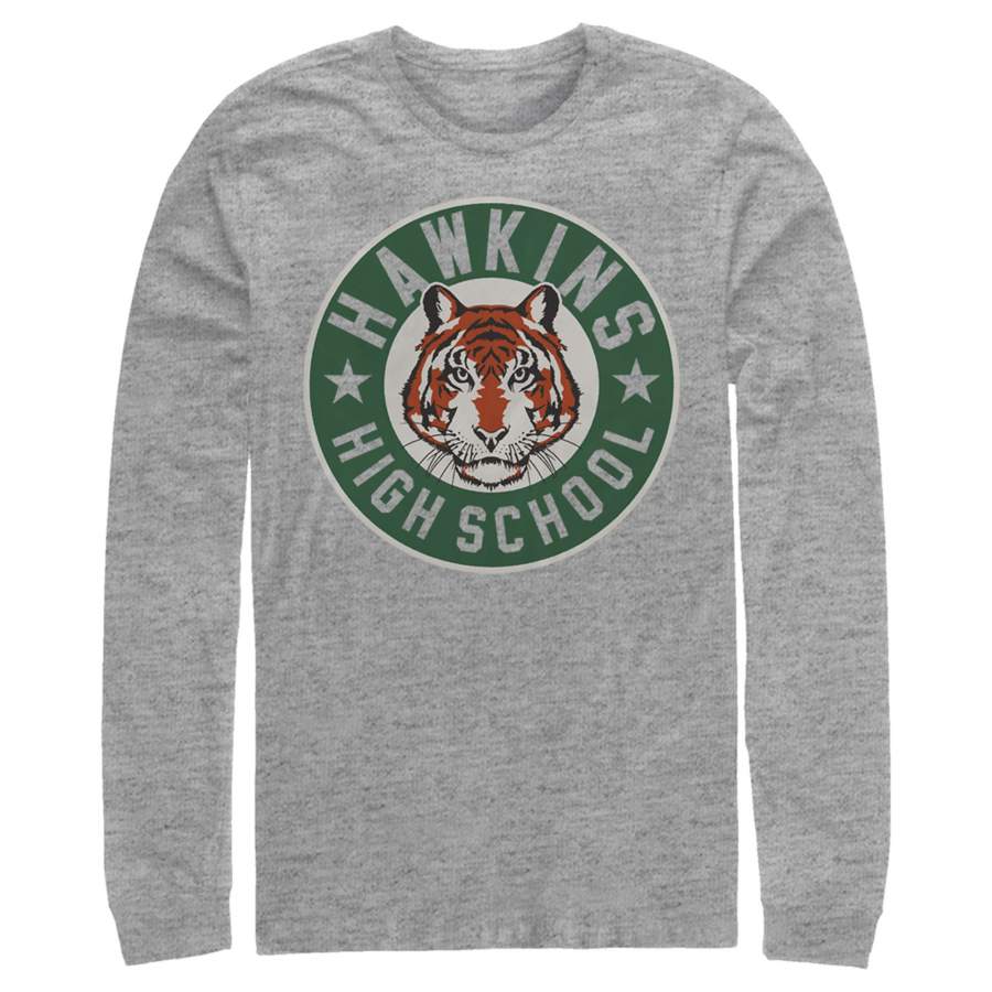 Stranger Things Men’s Hawkins High School Tiger Mascot  Long Sleeve Shirt