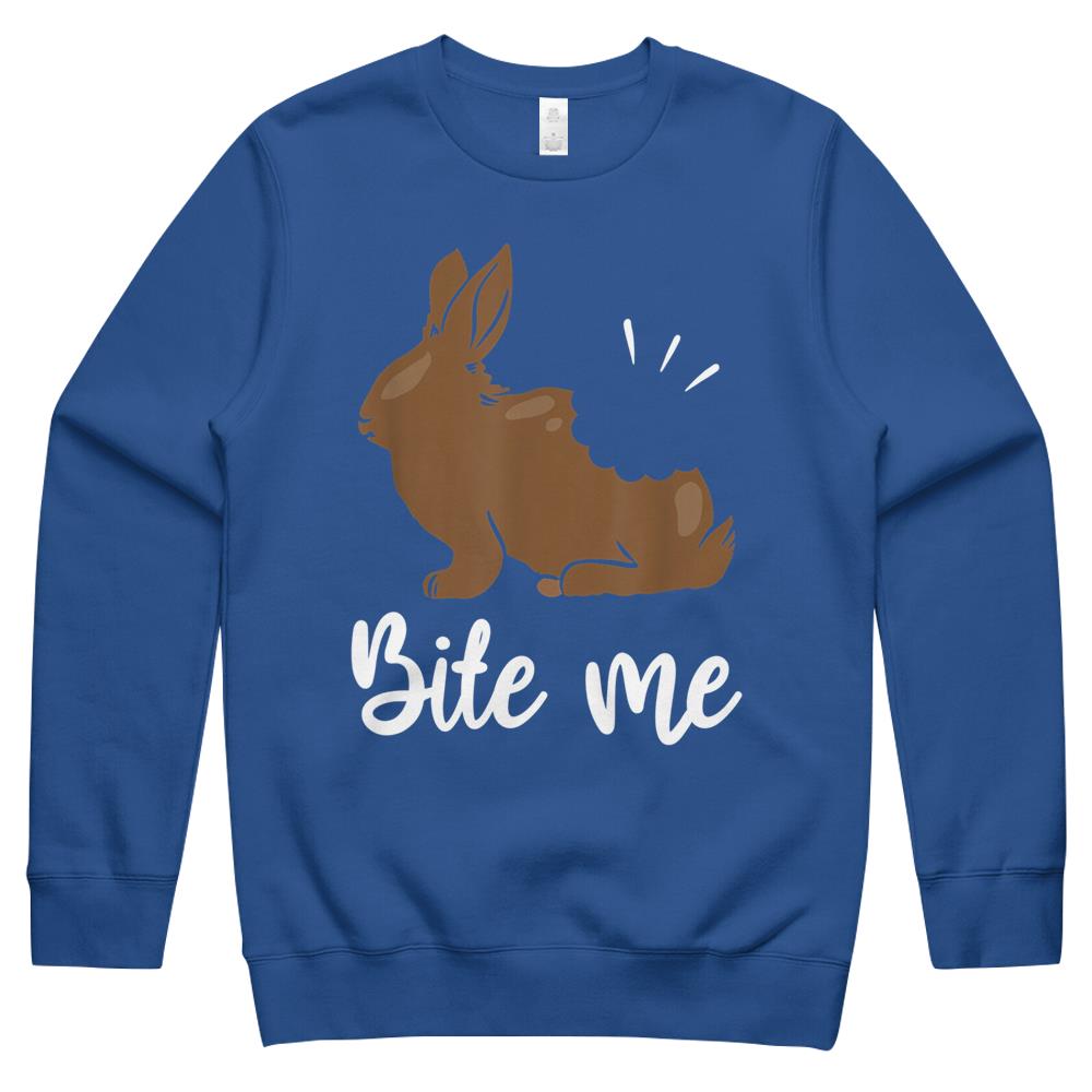 Bite Me Bunny Rabbit Chocolate Funny Easter Crewneck Sweatshirt