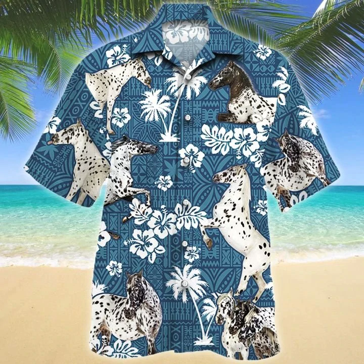 Appaloosa Horse Blue Tribal Pattern Hawaii Hawaii Shirts For Women Ha19184