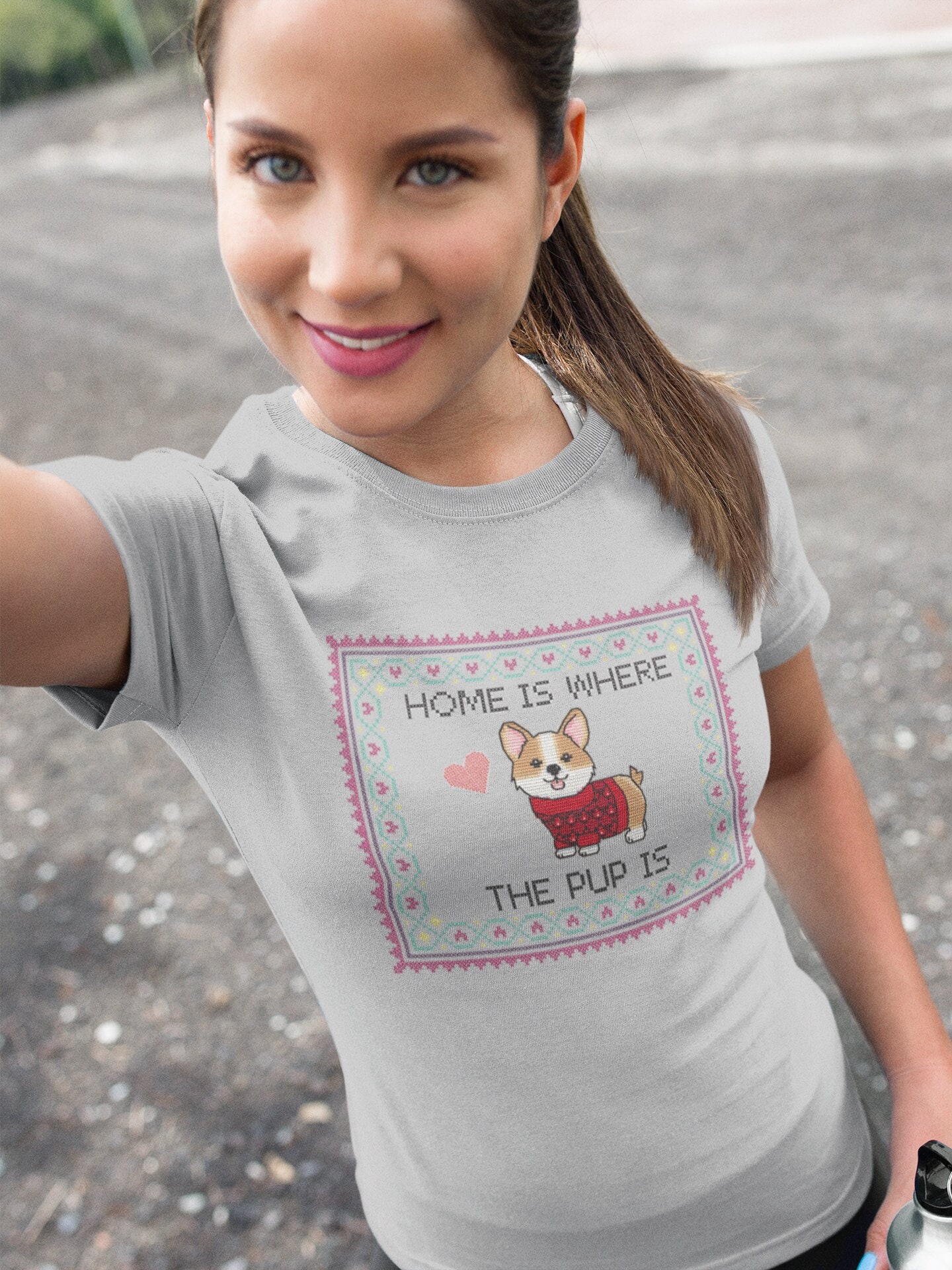 Home is Where the Pup Is Short-Sleeve T-Shirt | Dog lovers Tee | Cute Pet T-shirt | Funny Dog Shirt | Pet Owner gift | Cross stitch tee