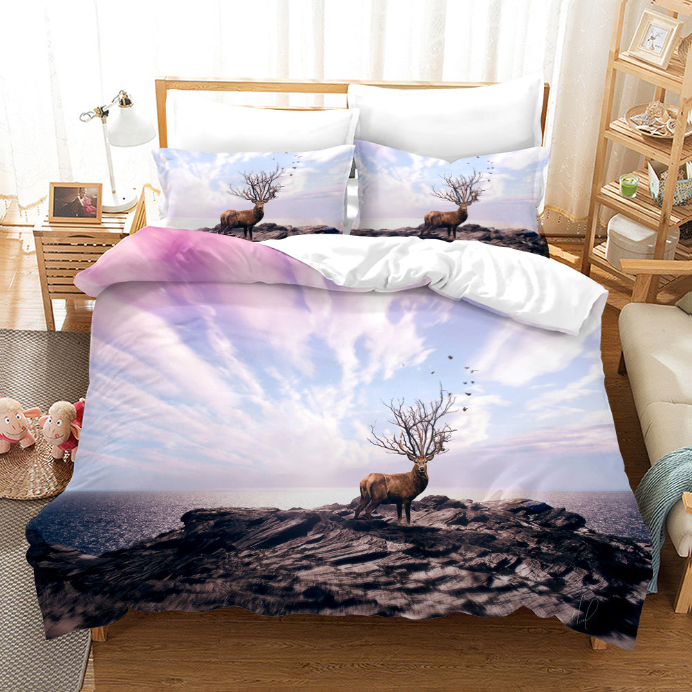 3D Sky Cloud Animal Elk Quilt Cover Set Bedding Set Duvet Cover Pillowcases 90