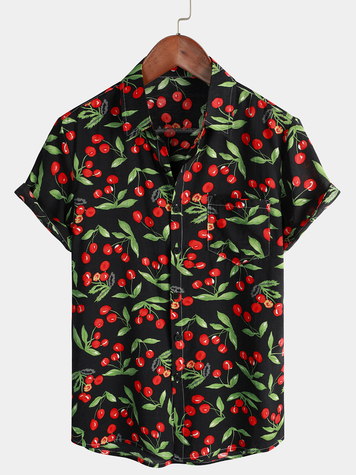 Red Cherry Fruit Print Pocket Hawaii Short Sleeve Shirt Ha48657