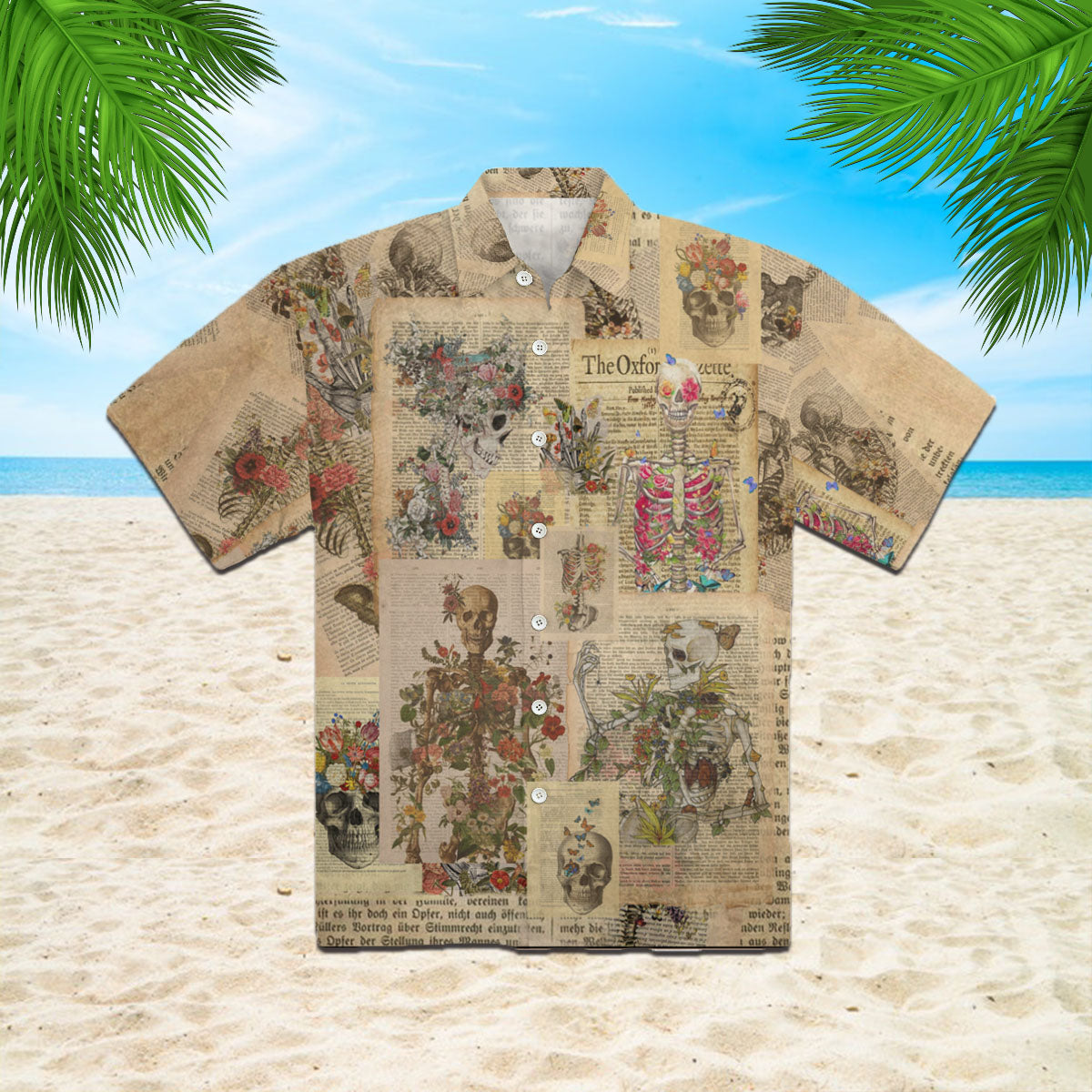 Oragontee Skull Skeleton Covered With Flowers Halloween Hawaiian Shirt | For Men & Women | Adult | Wt1536