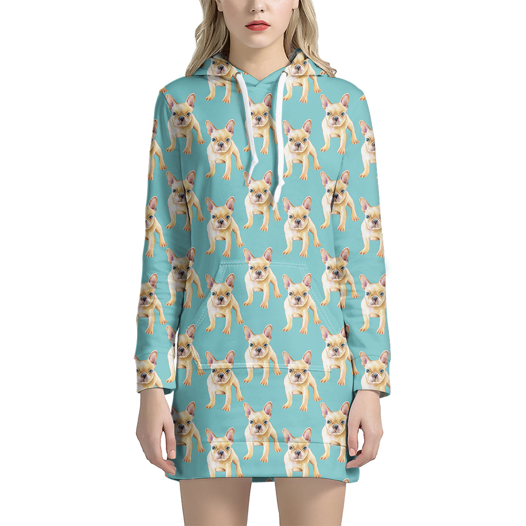 Watercolor French Bulldog Puppy Print Women’S Pullover Hoodie Dress