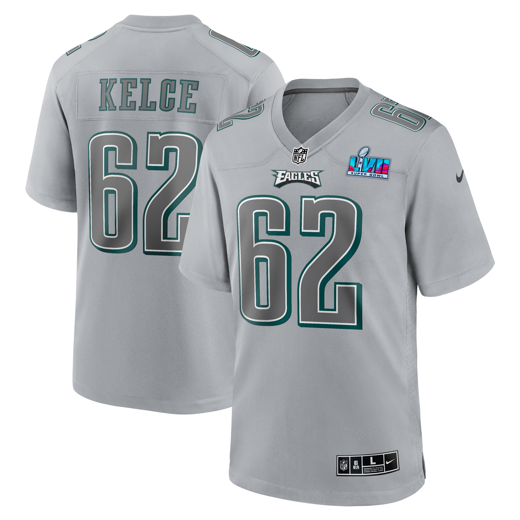 Jason Kelce Philadelphia Eagles Super Bowl LVII Patch Atmosphere Fashion Game Jersey – Gray