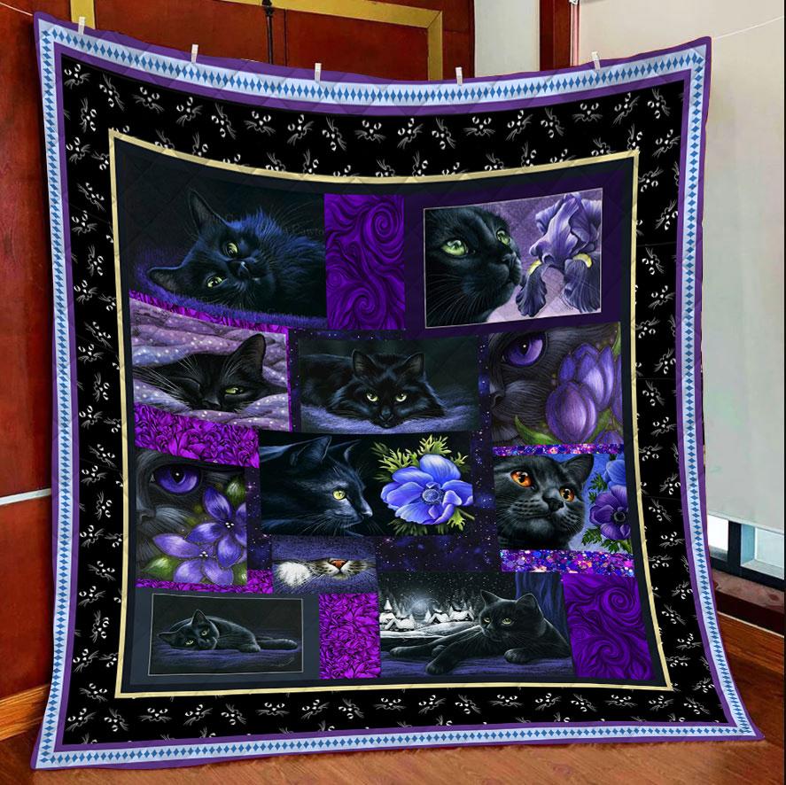 Purple Blanket Black Cat HZ120106 quilt blanket ideas for women & men, couples matching, friends, funny family christmas holiday gifts (plus size available)