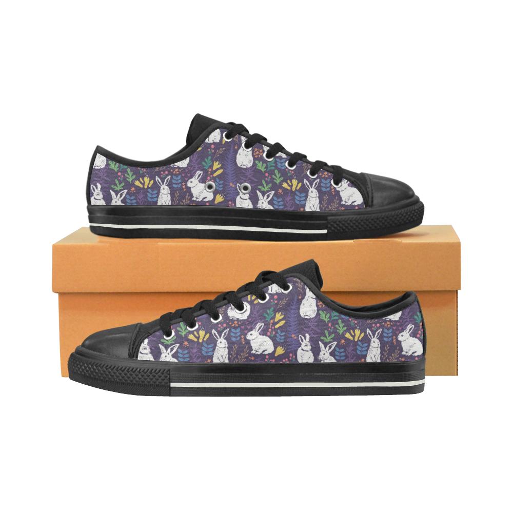 Rabbit Leaves Pattern Kid’S Low Top Canvas Shoes Black