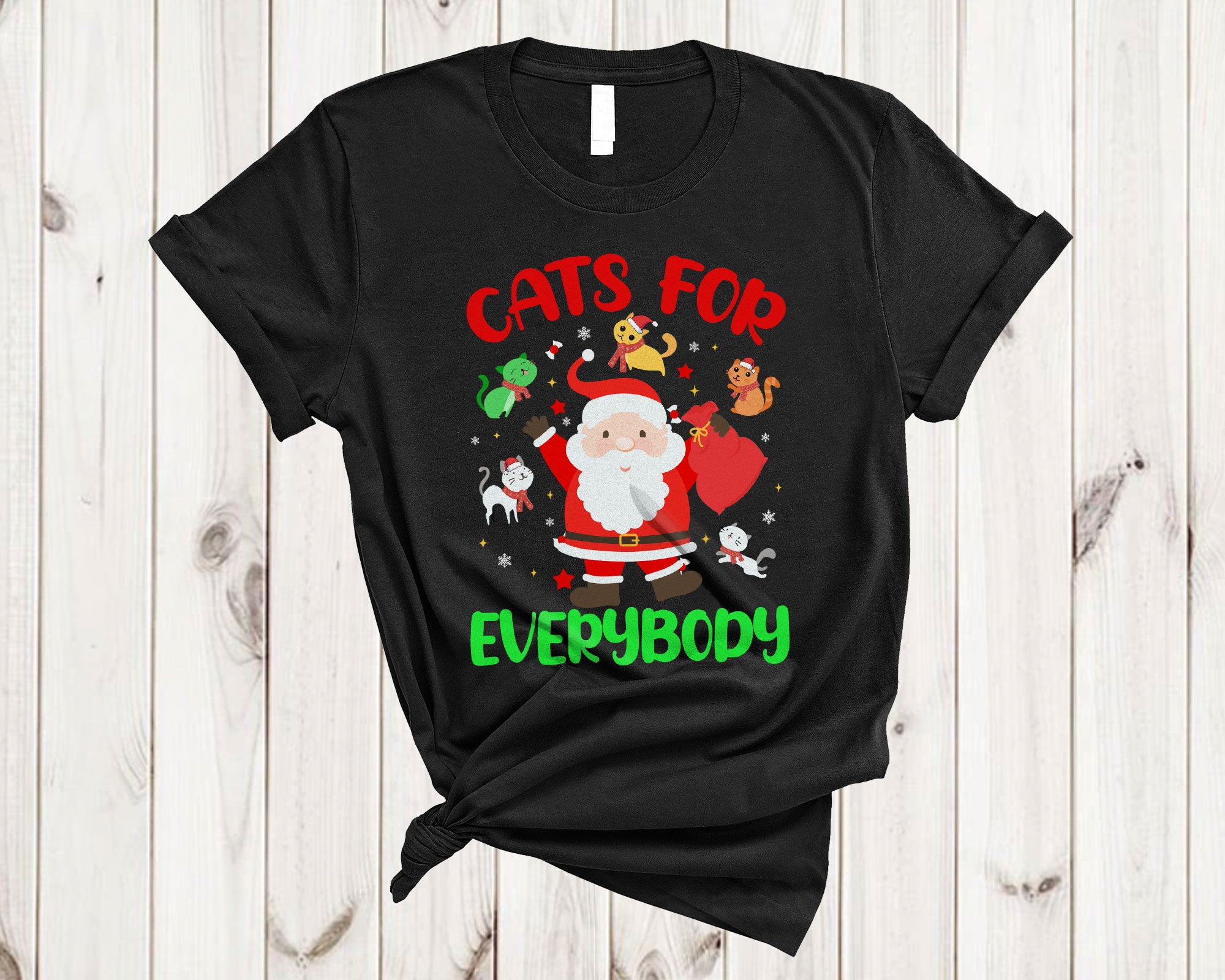 Cats For Everybody Funny Christmas Santa With Santa Cat Kitten Pet Owner Lover Gifts T-Shirt