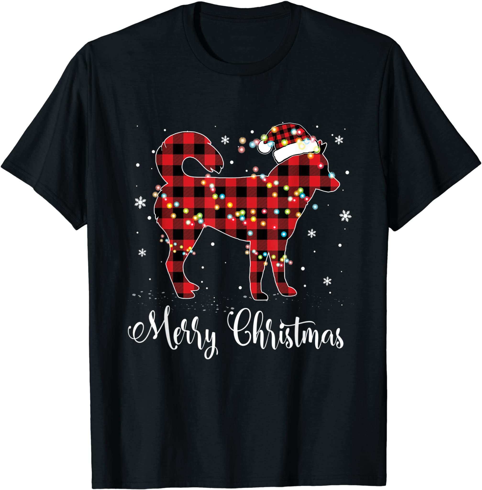 Red Plaid Buffalo Siberian Husky Merry Christmas Pajamas T-Shirt