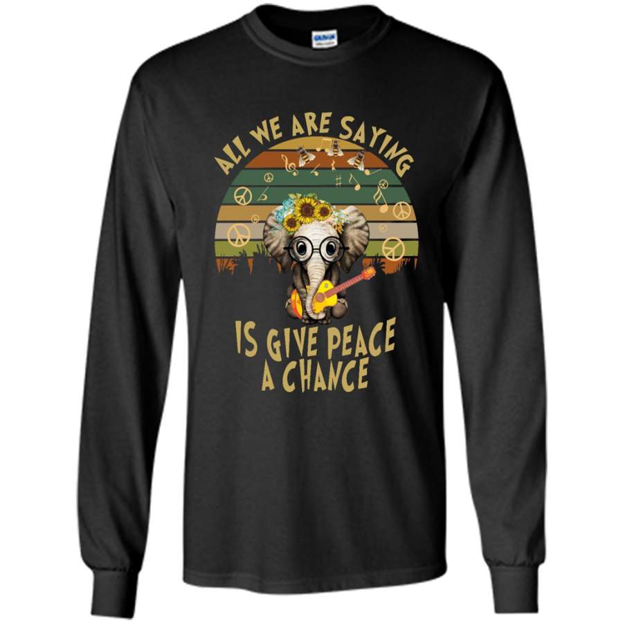 All We Are Saying Is Give Peace A Chance, Retro VIntage, Elephant Floral Guitar Design – Gildan Long Sleeve Shirt