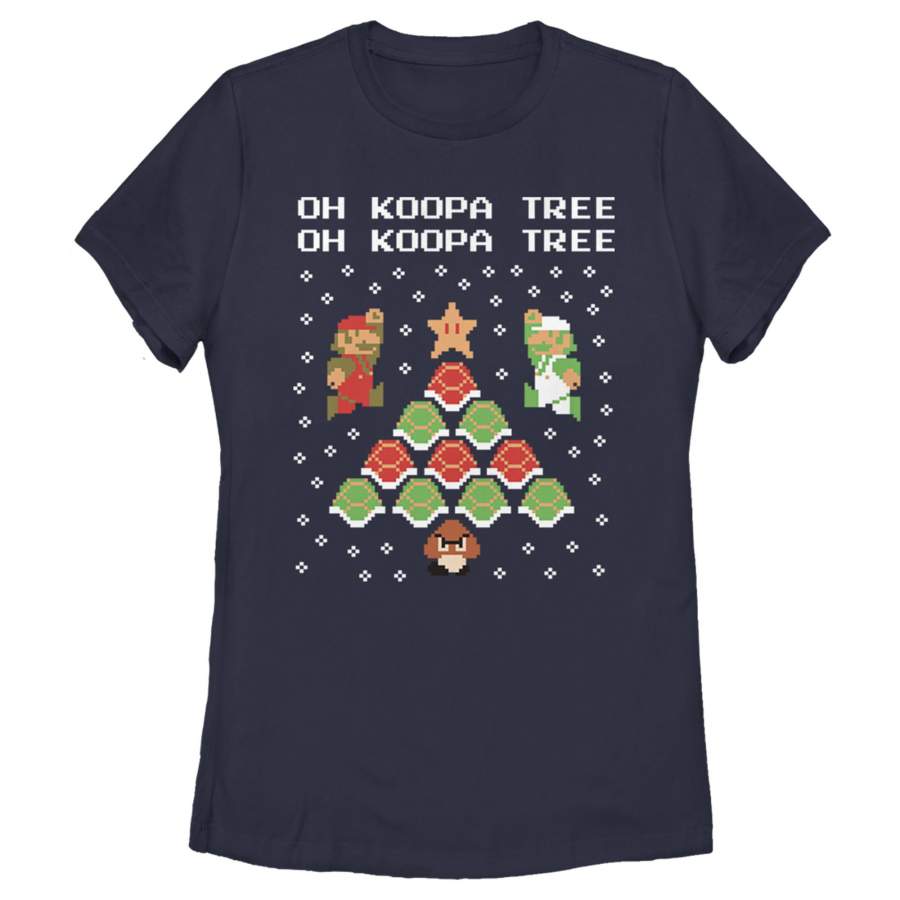 Nintendo Women’s Christmas Mario Bros. Koopa Tree  T Shirt