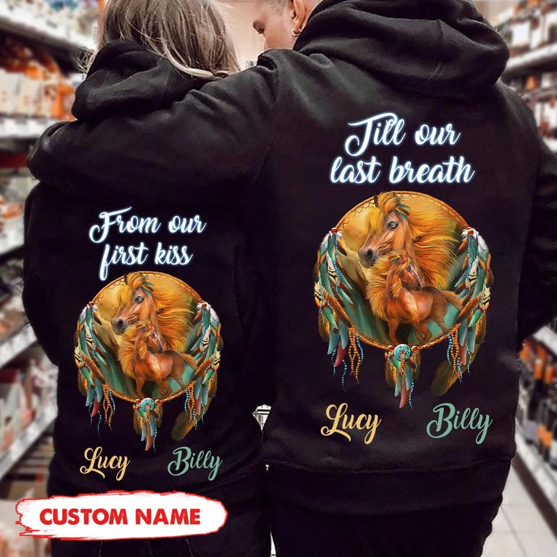 Personalized From Our First Kiss Till Our Last Breath Hoodie, Custom Horse Couple Hoodie, Matching Couple Hoodie, Couple Unisex Sweater, Sweatshirt